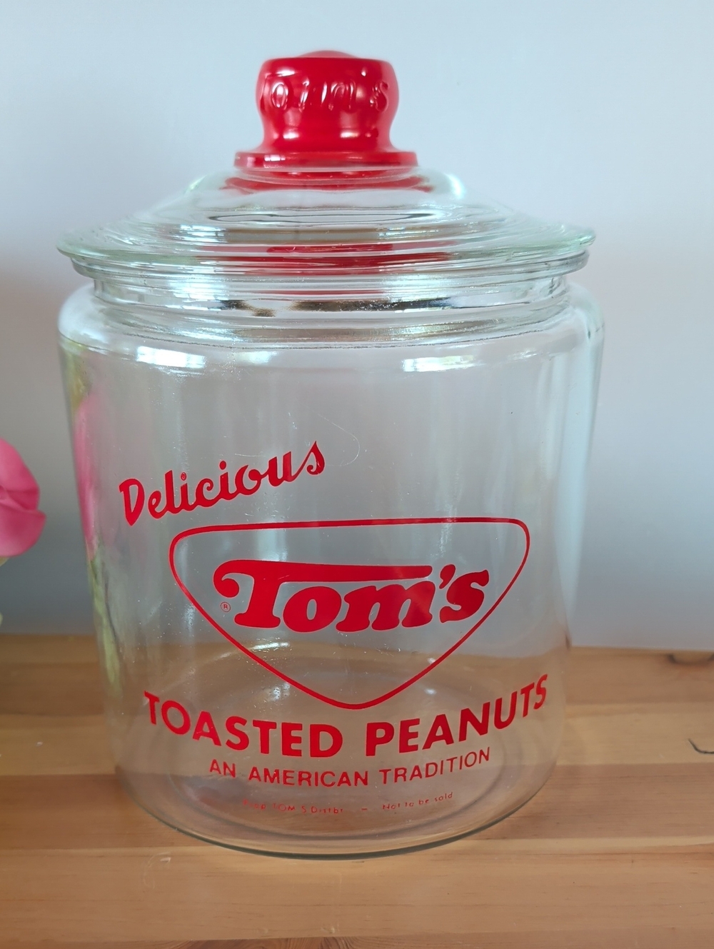 VTG. Tom's Toasted Peanuts Glass Cookie/Multi Purpose Jar - Red Accents